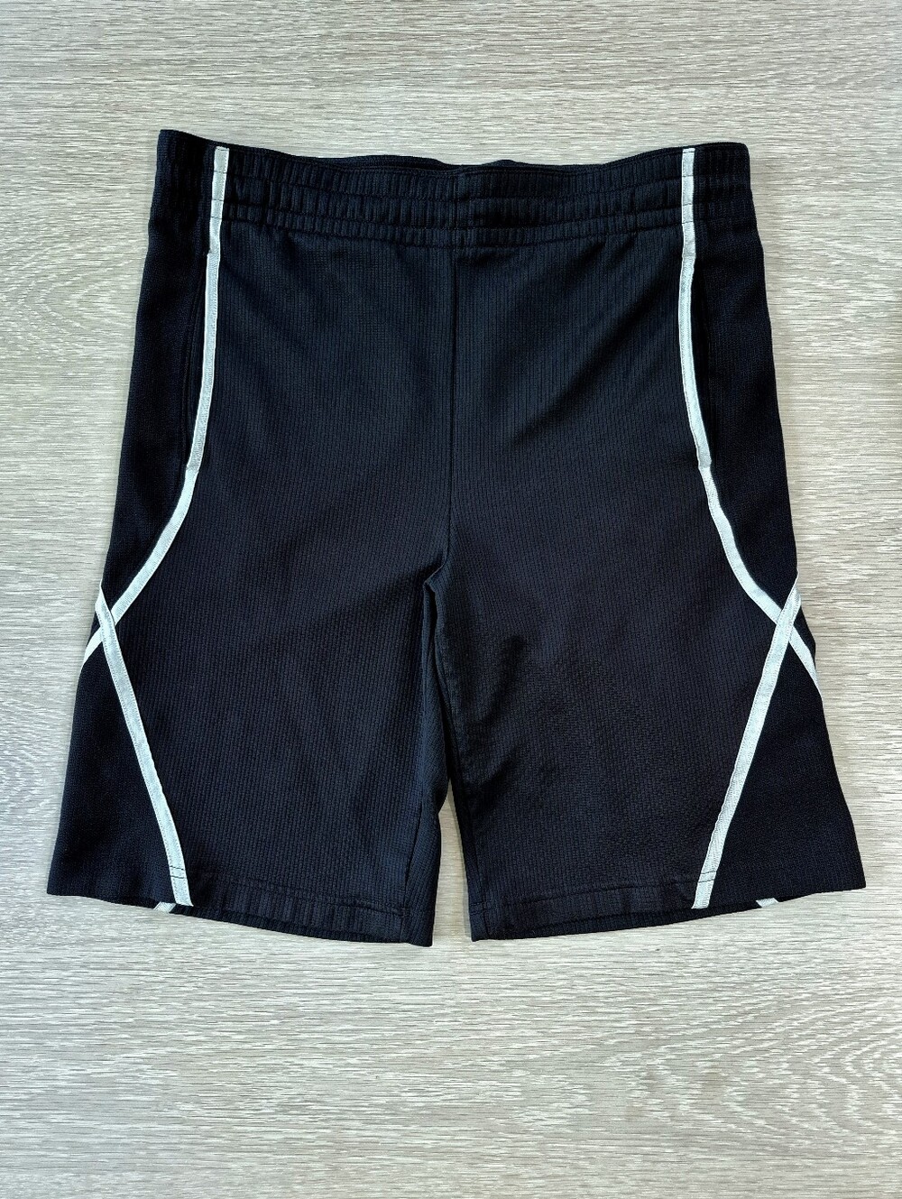 Men's Black Athletic Shorts with Contrast Silver Piping